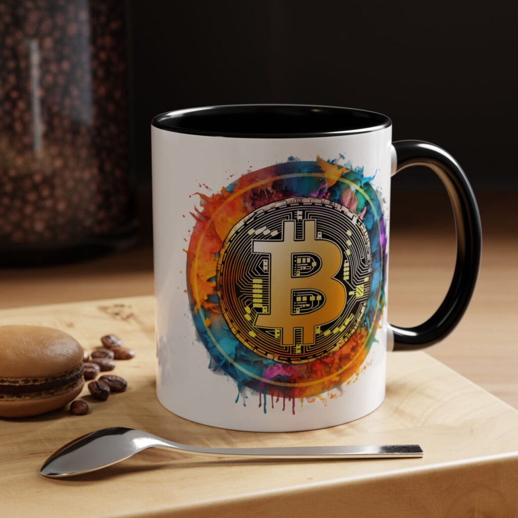 About bitcoin accent mug, cryptocurrency coffee cup, blockchain theme tea mug, digital currency latte mug, finance investor gift, stock market mug